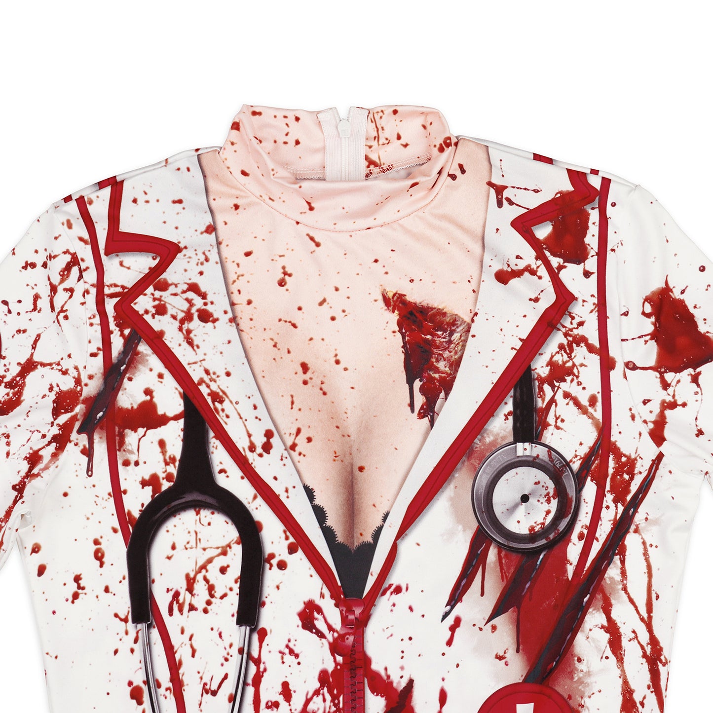 European And American Halloween Nurse Zombie Round Neck Slim Long Sleeve Dress