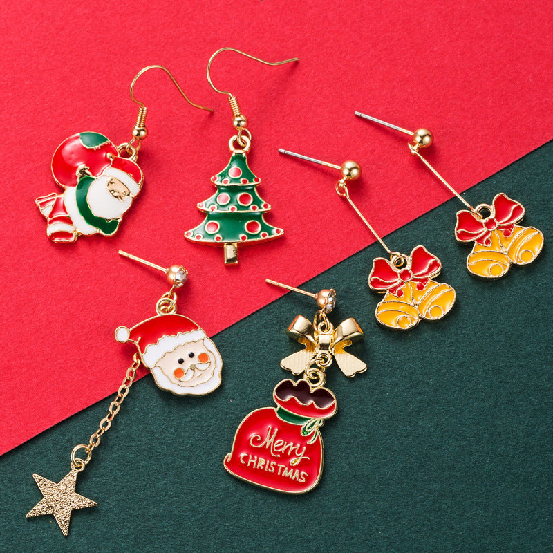 Cute Santa Christmas Gift Earrings Female Asymmetric