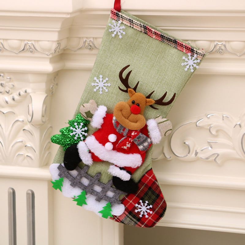 Medium Linen Socks Christmas Decorations Gift Bag