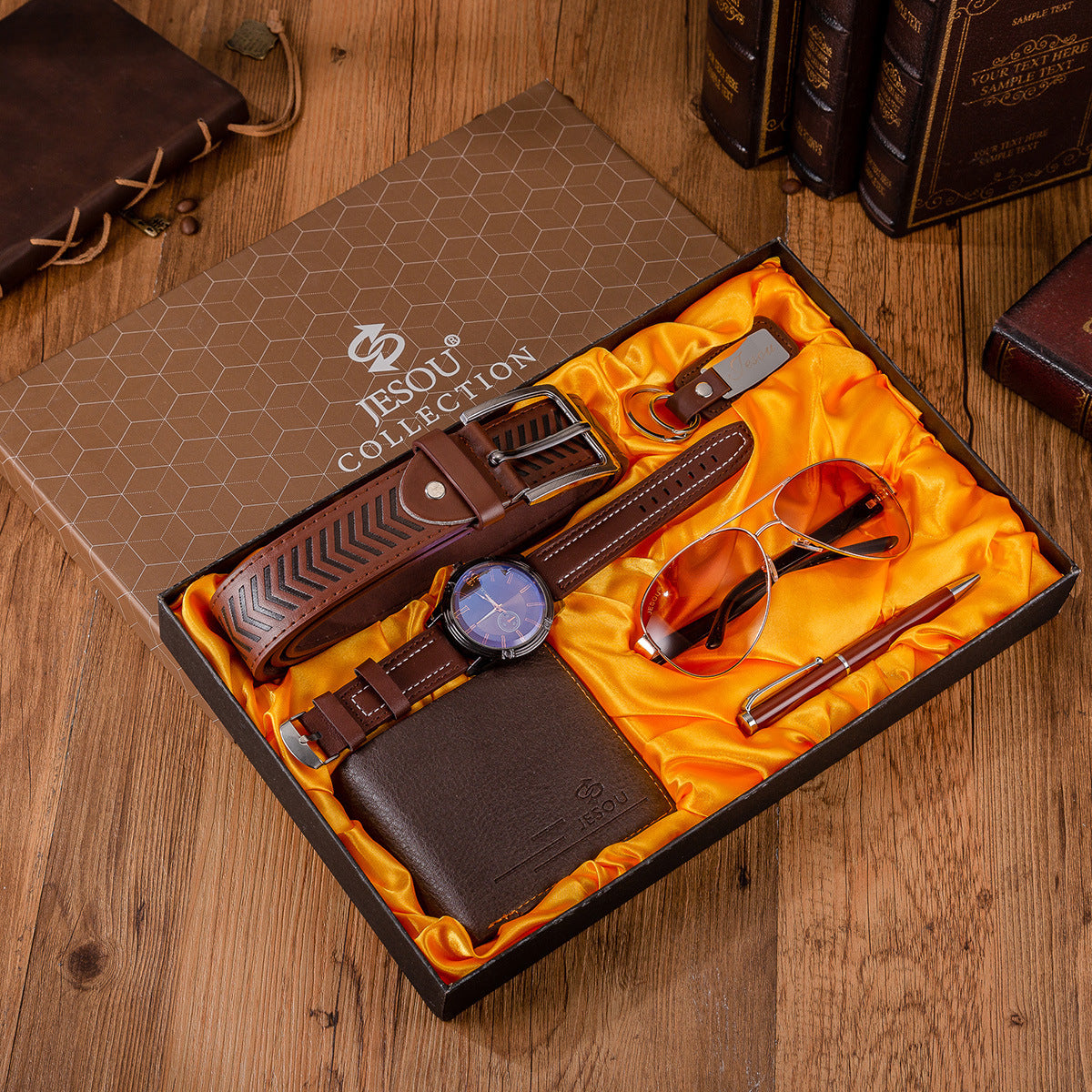 Boutique Gift Set Glasses Belt Wallet Key Chain Watch Pen