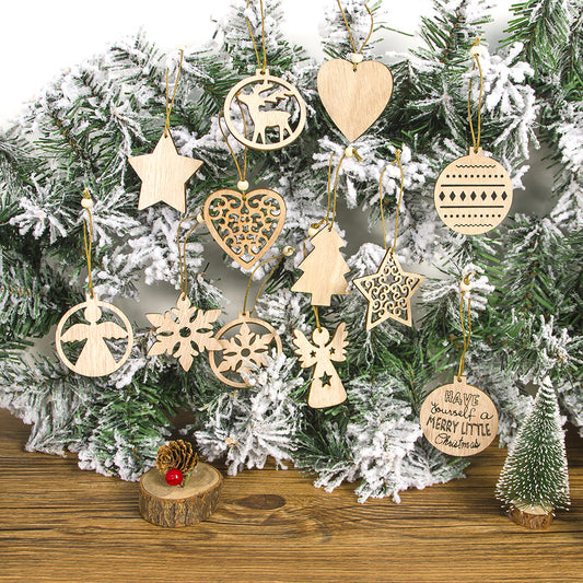 Christmas decorations wooden hollow pendant box