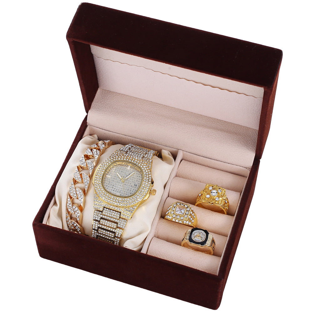 Send Father Diamond-set Calendar Disc Watch Bracelet Set Gift