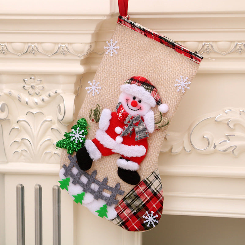 Medium Linen Socks Christmas Decorations Gift Bag