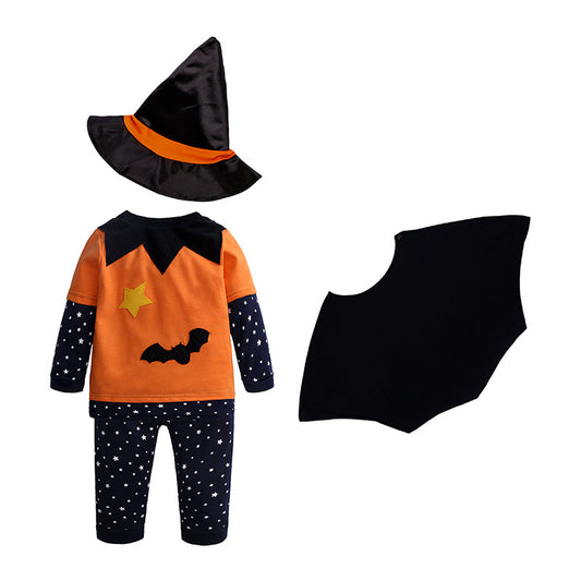 Children's Halloween Pumpkin Set Baby Long Sleeve Trousers Hat Cloak Four Pieces