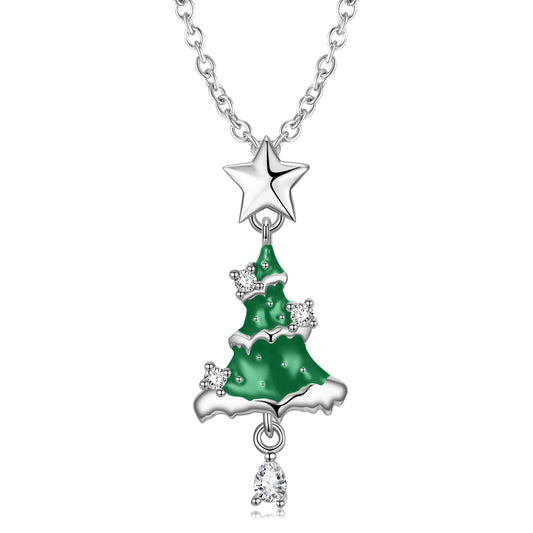 Christmas Gift Christmas Tree Necklace S925 Sterling Silver Drop Glue