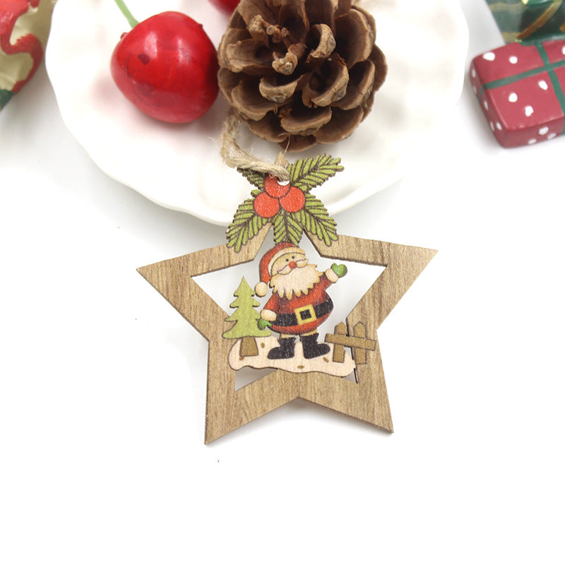 Christmas Pentagram Wooden Craft Gift Pendant
