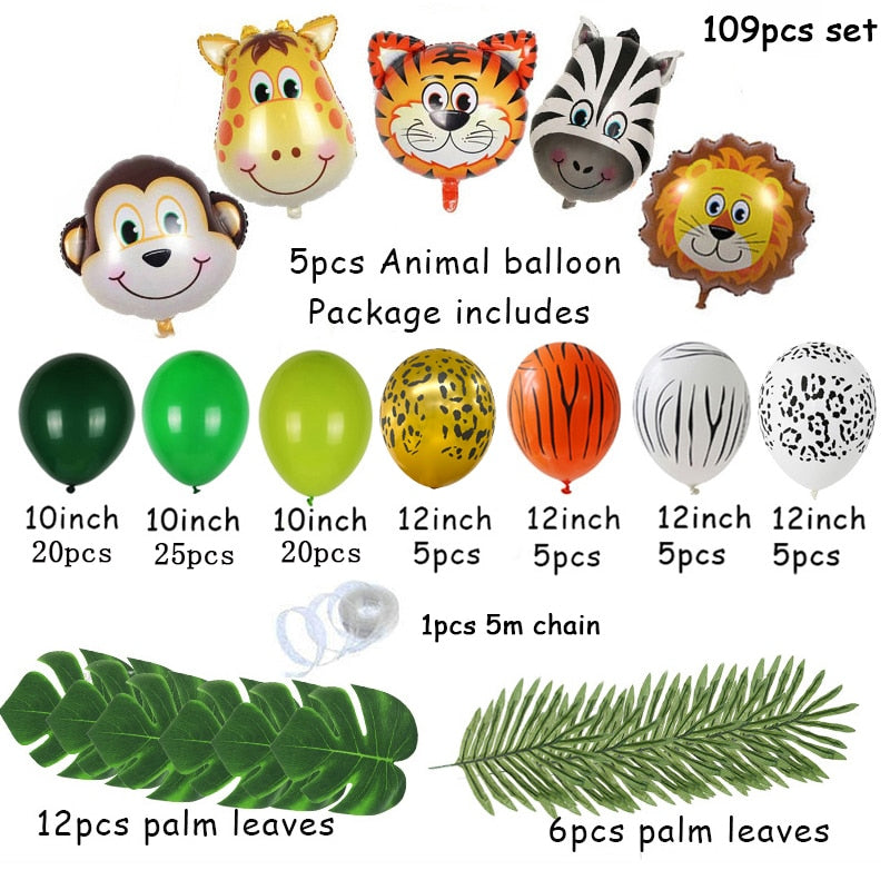 Palm Leaf Animal Balloons Garland Arch Kit Jungle