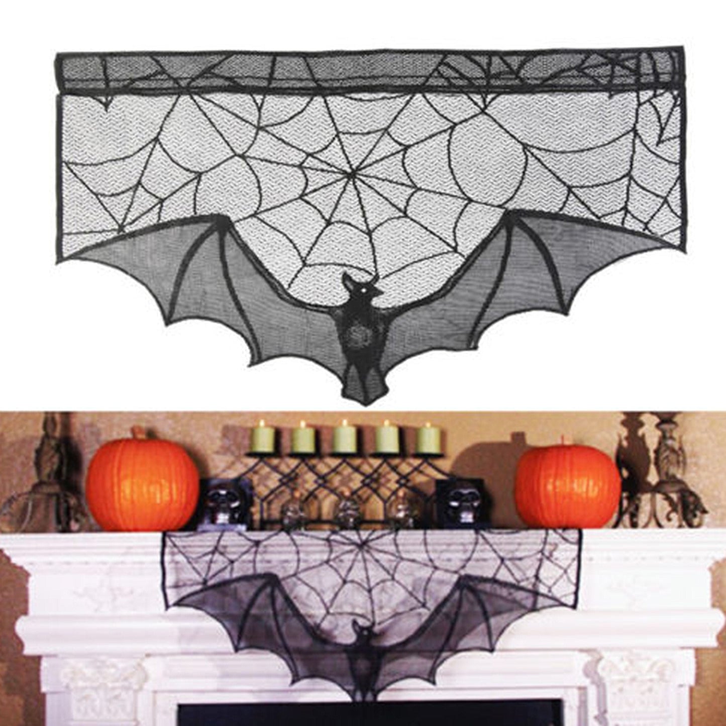 Halloween Decorative Bats Curtains Black Lace