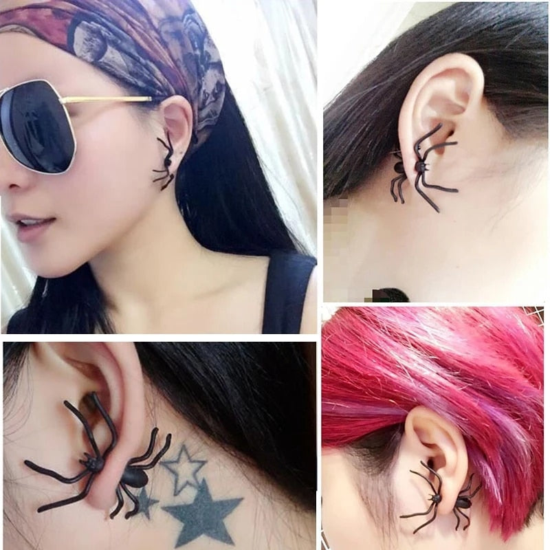 3D Creepy Black Spider Ear Stud Earrings