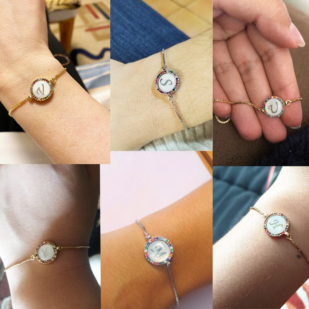 Adjustable Rainbow Zircon 26 Letter Bracelet