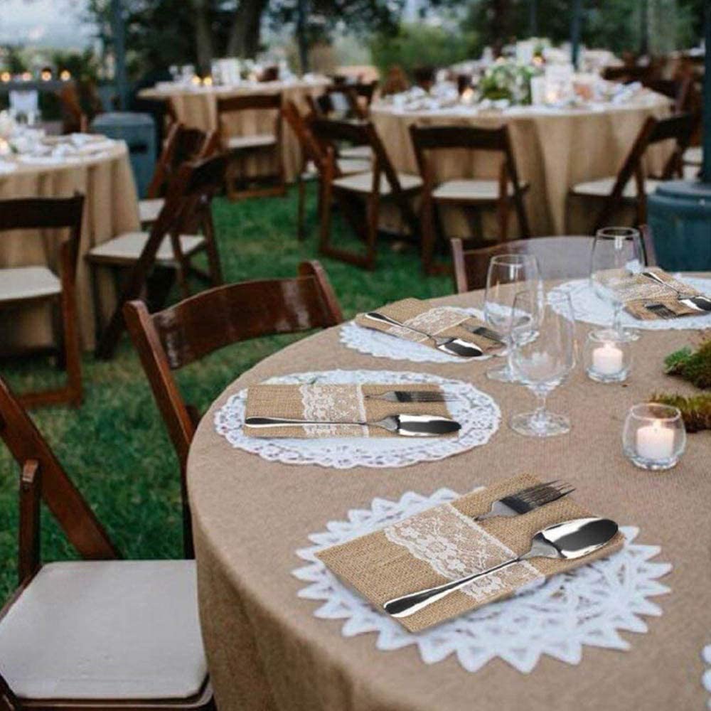 Burlap Lace Cutlery Pouch Tableware Hessian Rustic