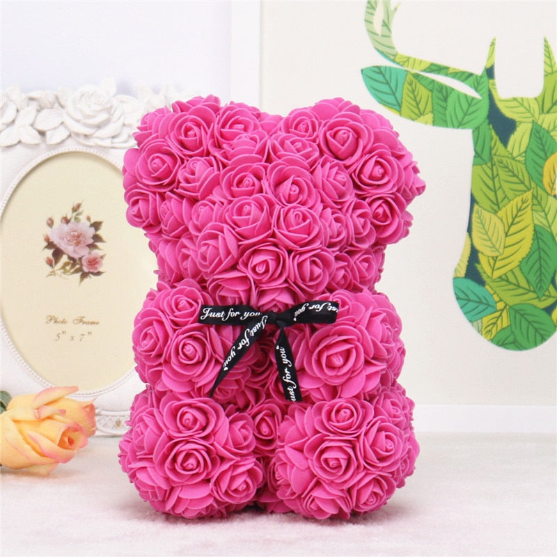 Teddy Rose Bear With Box Artificial PE Flower Bear Rose