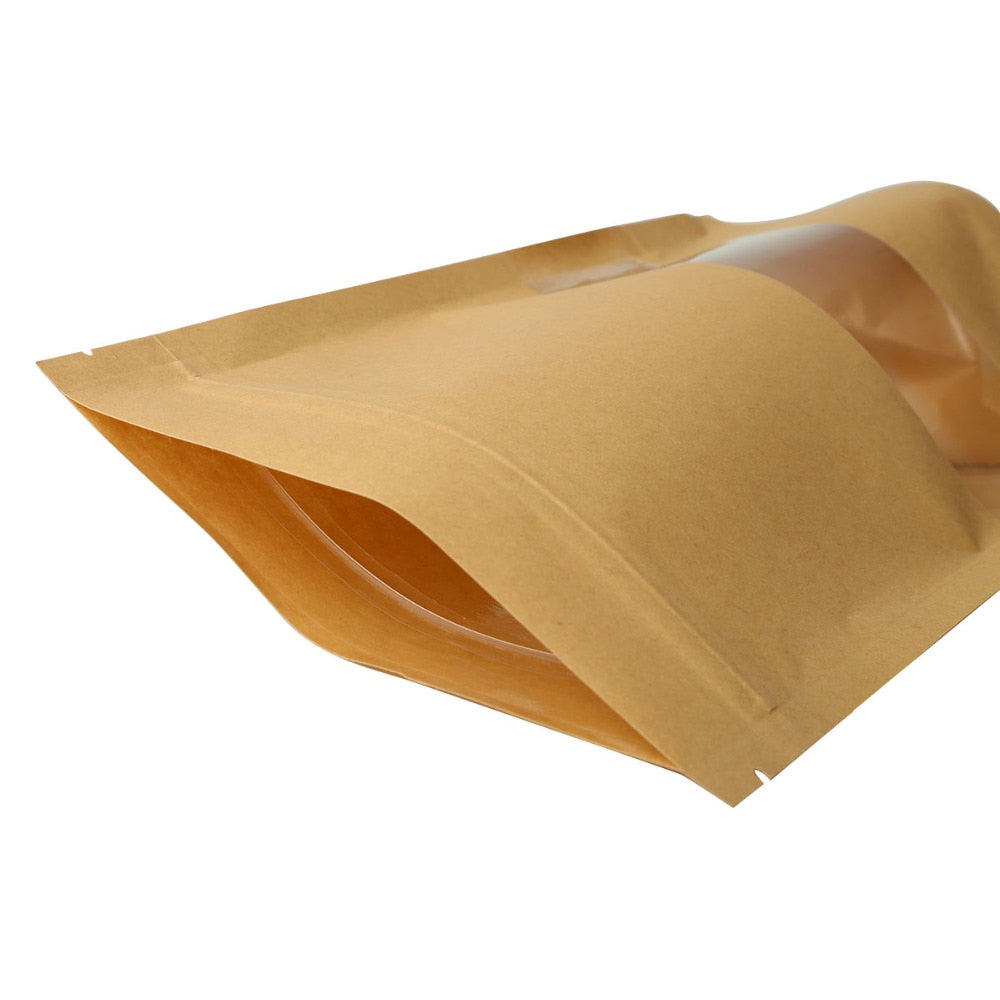 Kraft Paper Bag Window Zip lock Empty Bags