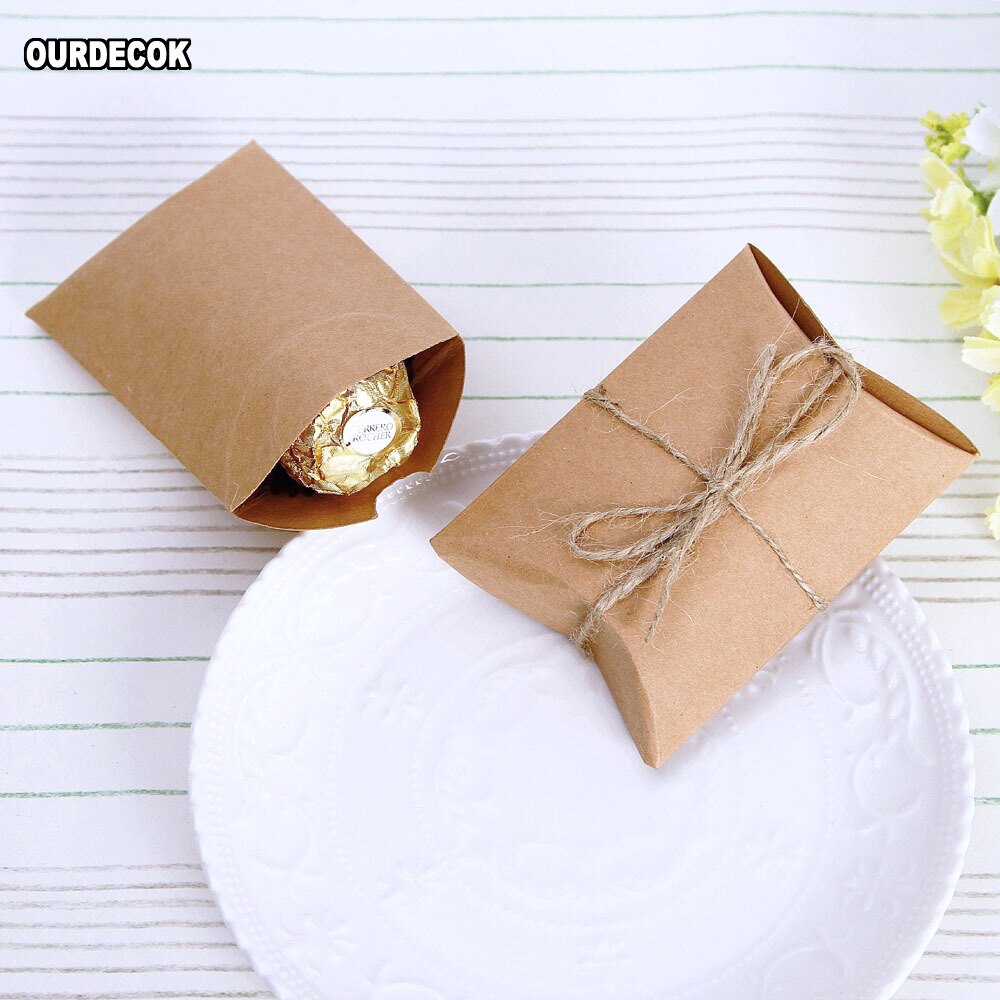 Cute Kraft Paper Pillow Candy Box Wedding