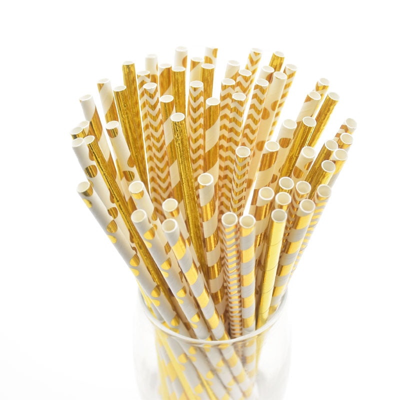 Foil Gold/Silver Disposable Drinking Paper Straws