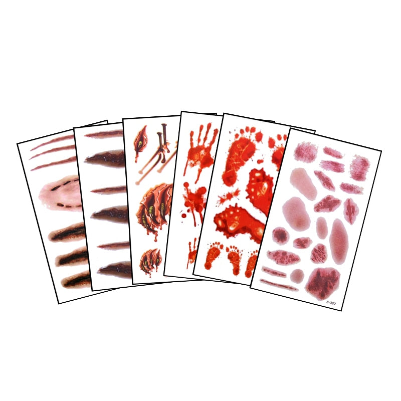 6pieces Halloween Bloody Wound Tattoo Stickers