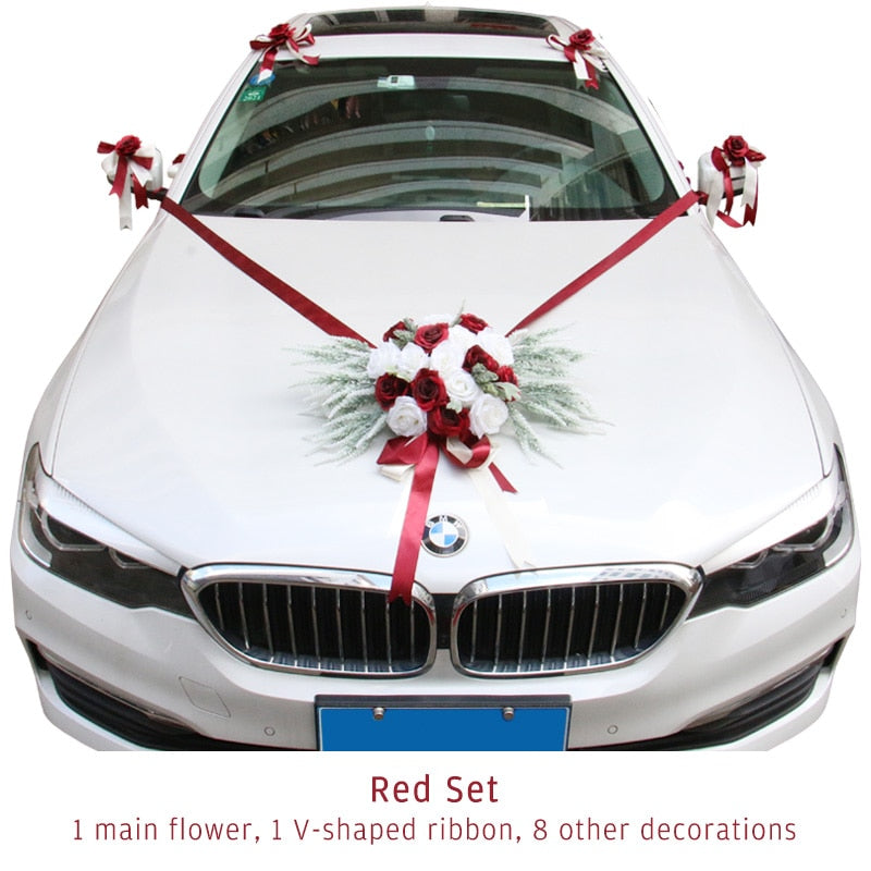 Artificial Flower Wedding Car Decor Kit Silk Fake Rose