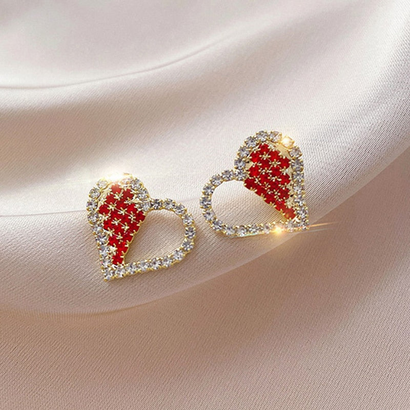 Christmas Red Zircon Crystal Bow Stud Earrings