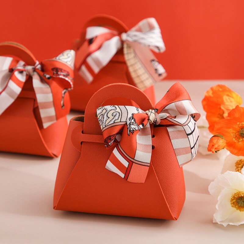 Leather Gift Bags Bow Ribbon Packaging Bag