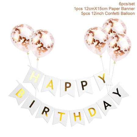 1set Happy Birthday Letter Banner Rose Gold Confetti Balloons Baby Shower Birthday Party Decorations Boy Girl Kids Party Favors