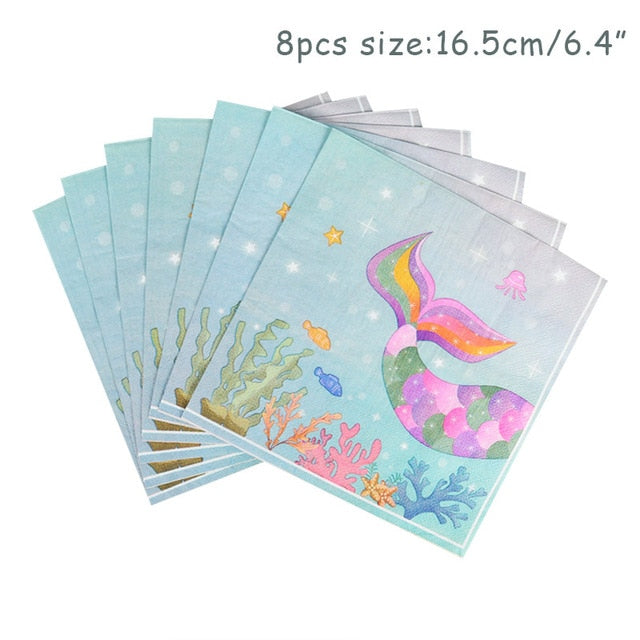 WEIGAO Little Mermaid Party Decor Mermaid Birthday Party Disposable Tableware Kit Under the Sea Girl First Birthday Party Supply
