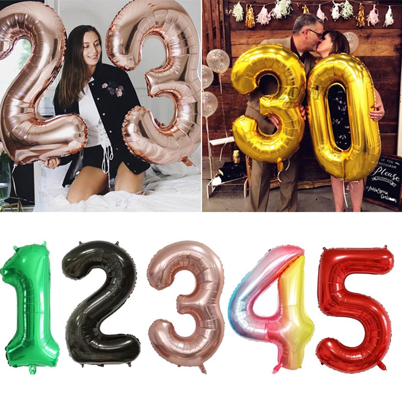 30 40inch Big Foil Birthday Balloons Helium Number Balloons Happy Birthday Party Decorations
