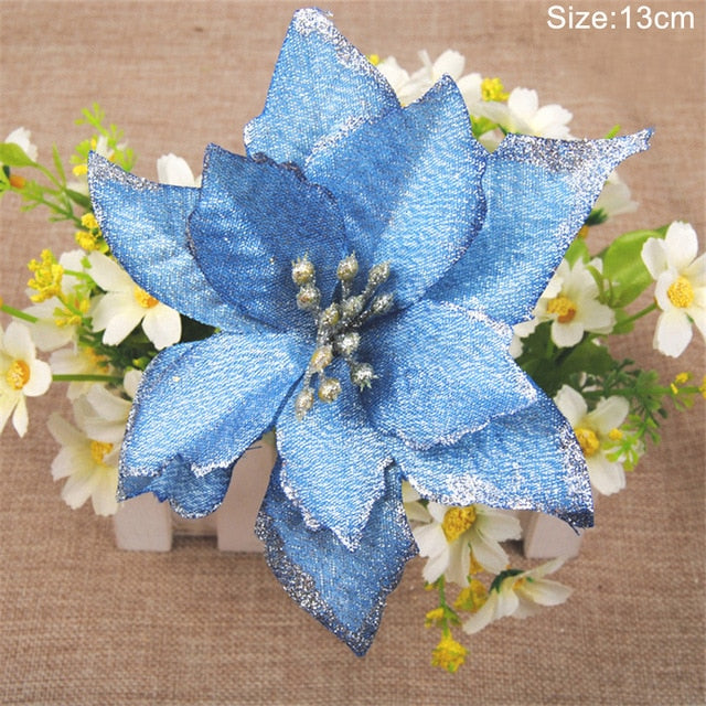 5pcs Glitter Christmas Flower Artificial Flowers Merry Christmas Decorations for Home 2020 Xmas Tree Ornaments New Year Gift