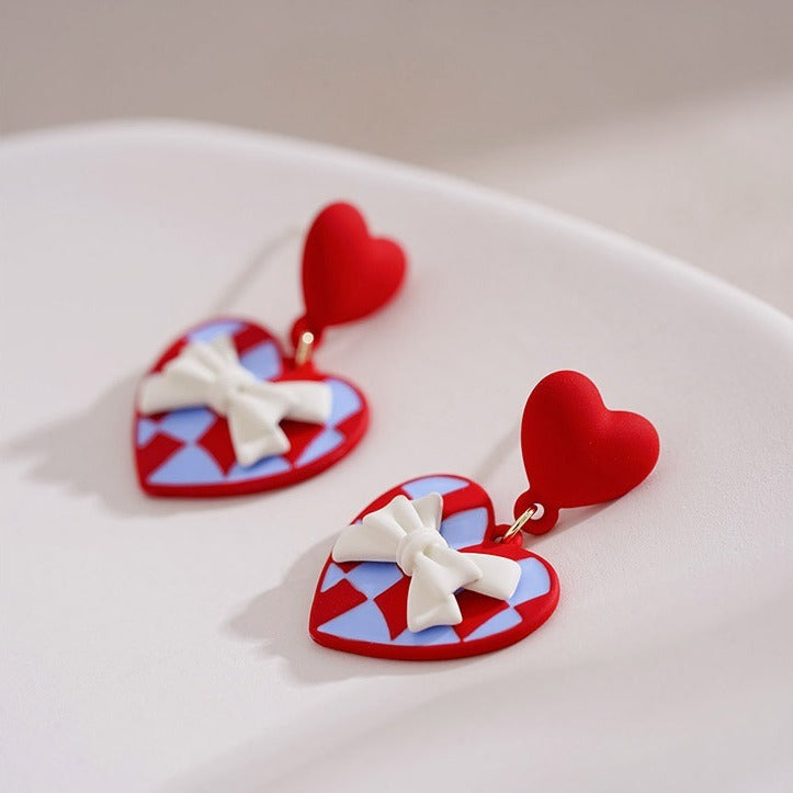 Red Love Bow Earrings Sweet And Gentle Unique Design Gift