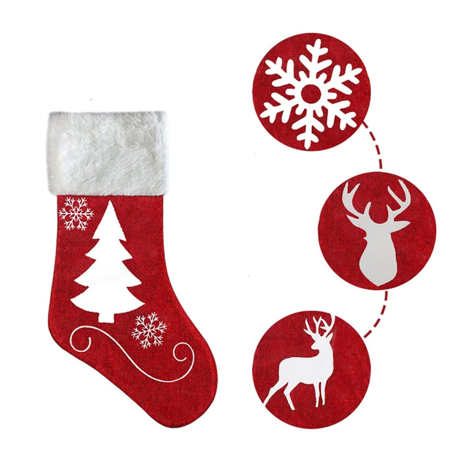 4 Pack 18inch Christmas Stockings Large Xmas Red And White Snowflake