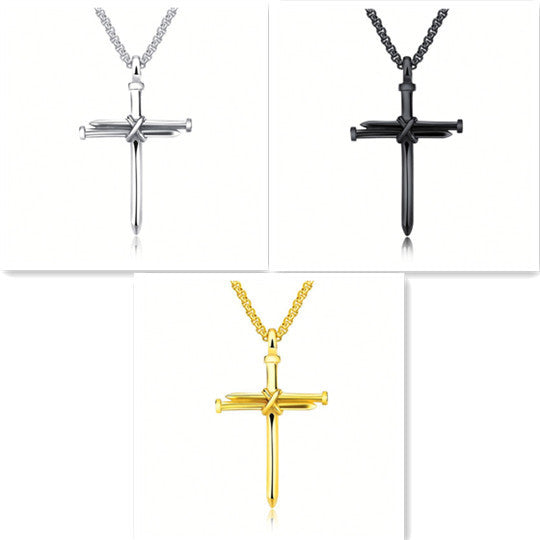 Steel Gold Black Color Fashion Mens Iron Nail Cross Necklace