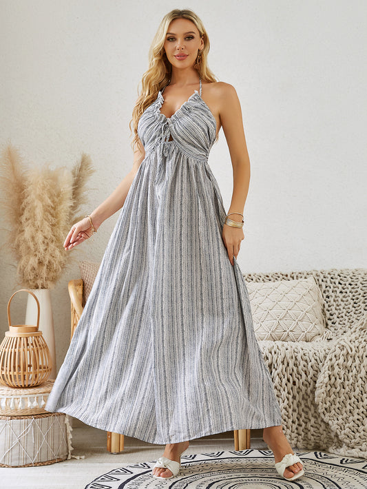 Bohemian Halter Maxi Dress Sleeveless Flowy Beach Dress