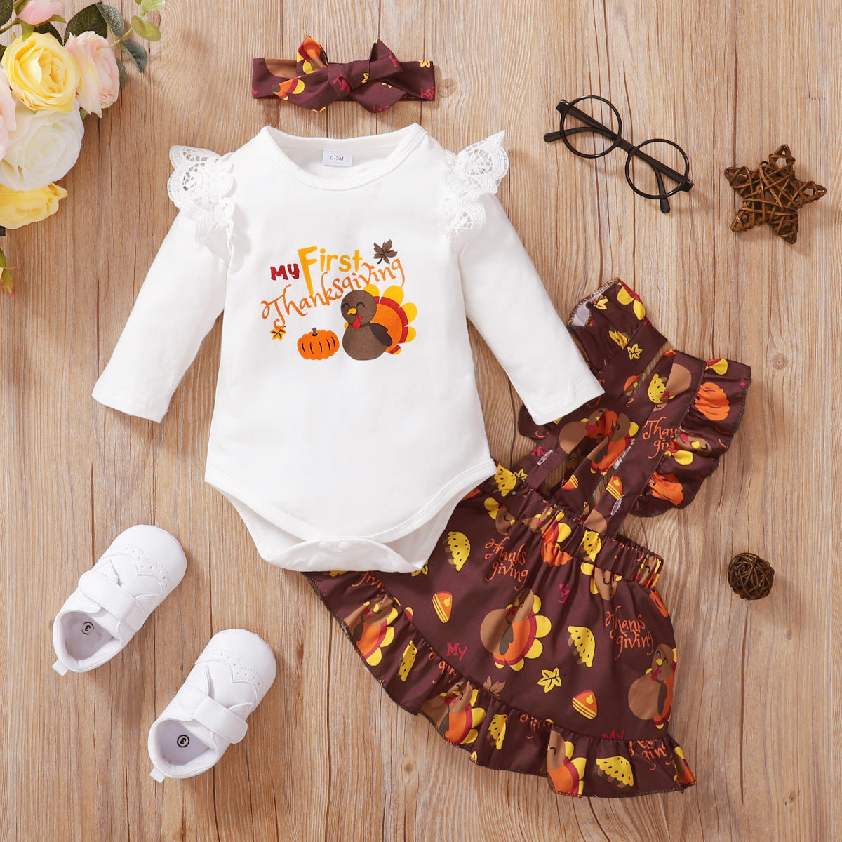 Thanksgiving New Baby Romper Suspender Skirt Outfit