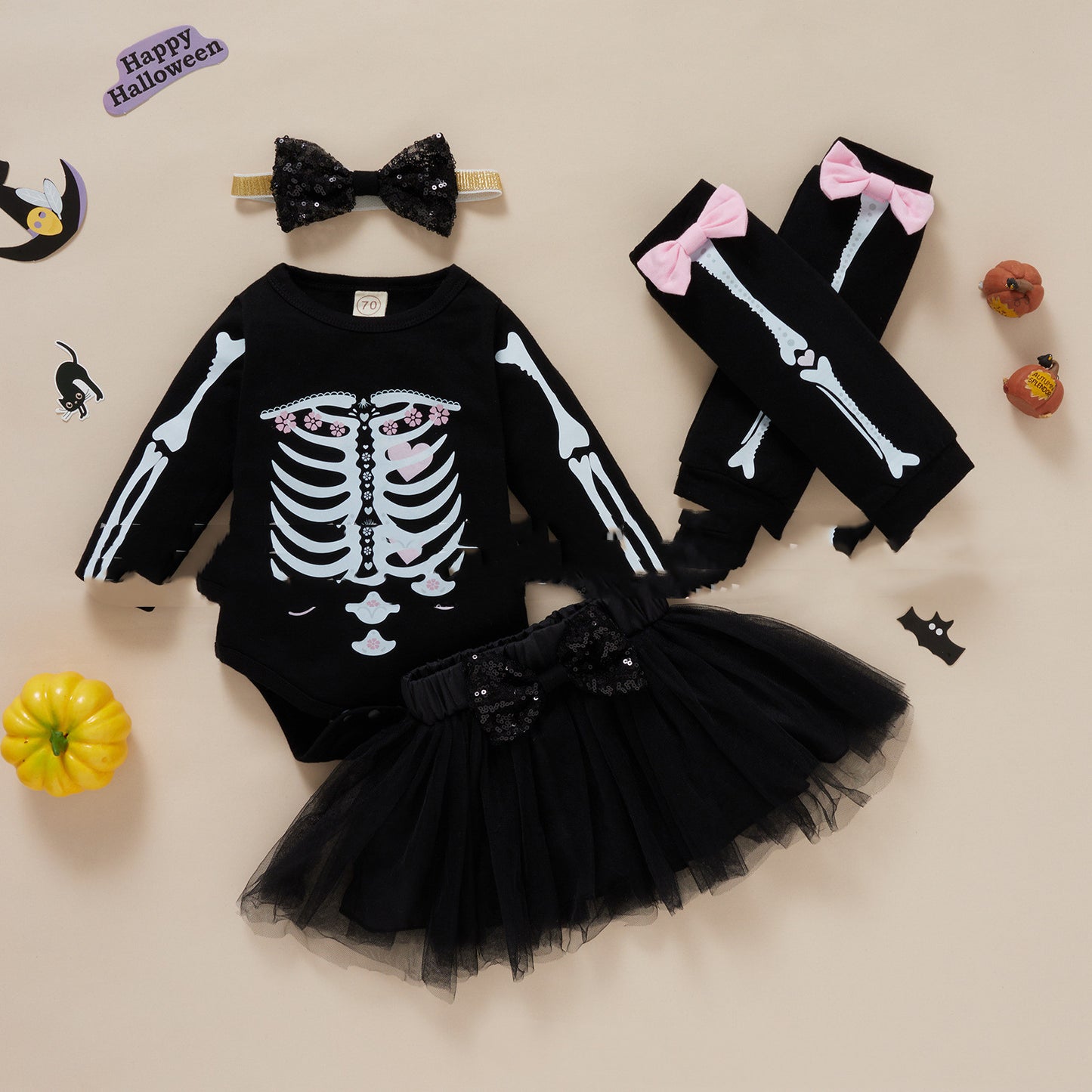 Summer Popular Halloween Girls' Funny Printed One-piece Romper Mesh Skirt Suit