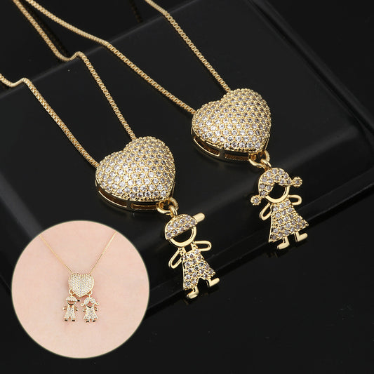 Fashion Jewelry Son Daughter Heart Gold Color Cubic Zirconia