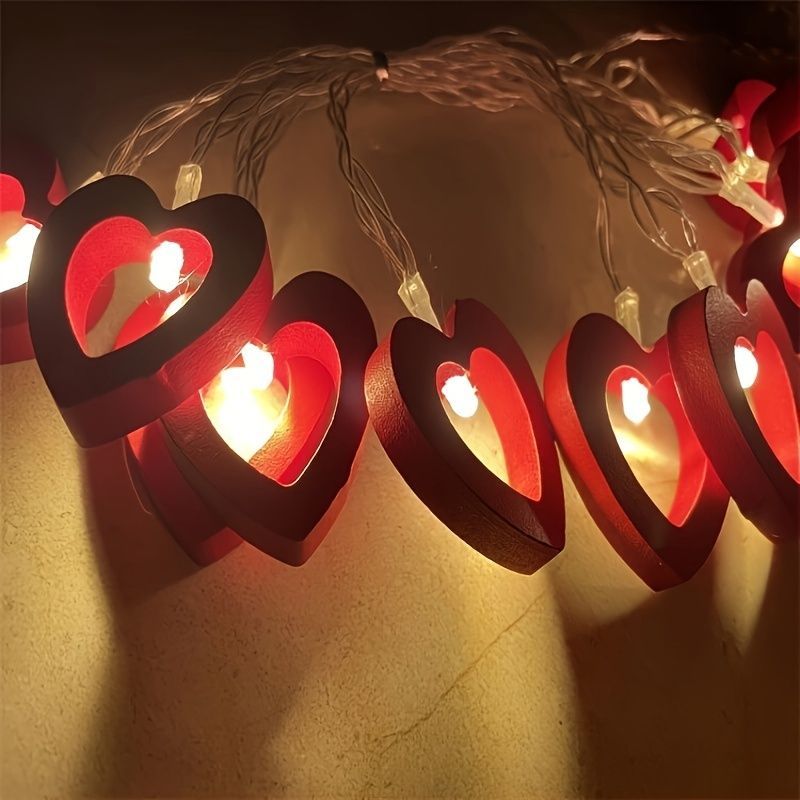 Love Heart String Lights Valentine's Day Wood Light