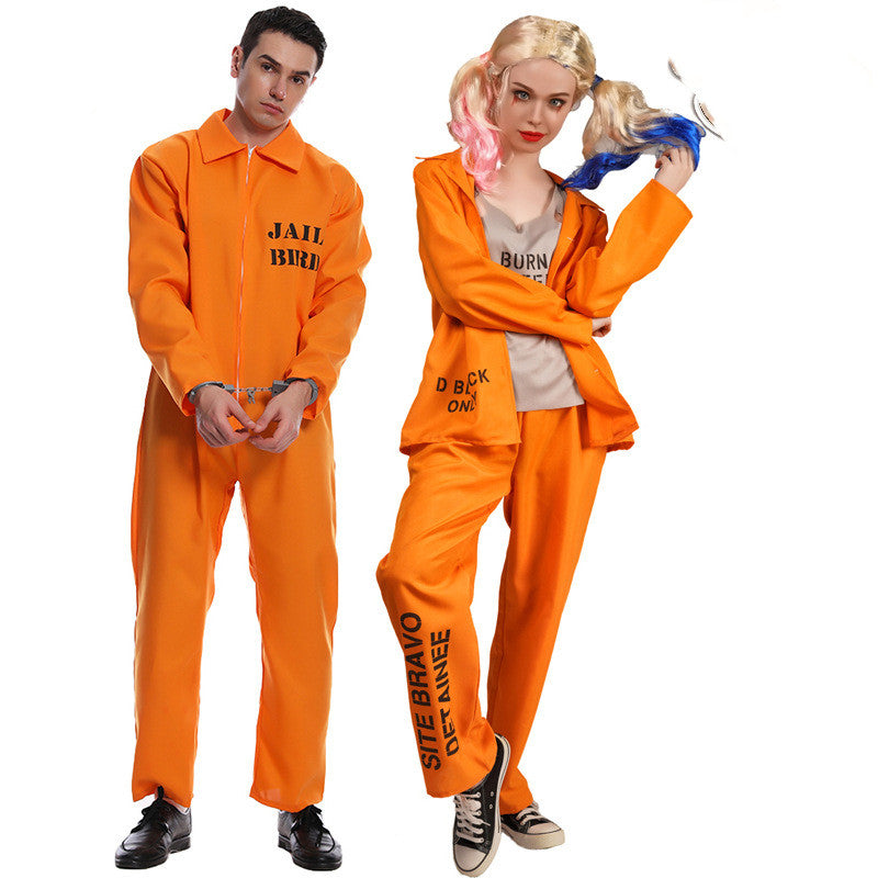 Halloween Big Men And Women Love Orange Prisoner Party Costume
