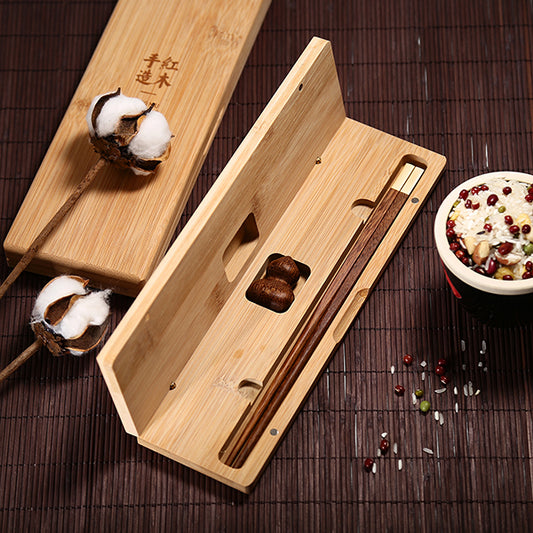 Mahogany Chopsticks Lettering Solid Wood Box Set Gift