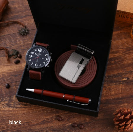 Boutique Gift Set Belt And Large Dial Quartz Watch And Pen