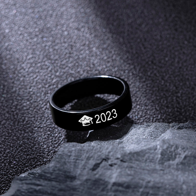 2023 New Graduation Cap Stainless Steel Ring Silver Black For Men Women Graduation Gift