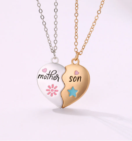 2PCS Set Jewelry Mother Daughter Necklace Matching Heart Mother's Day