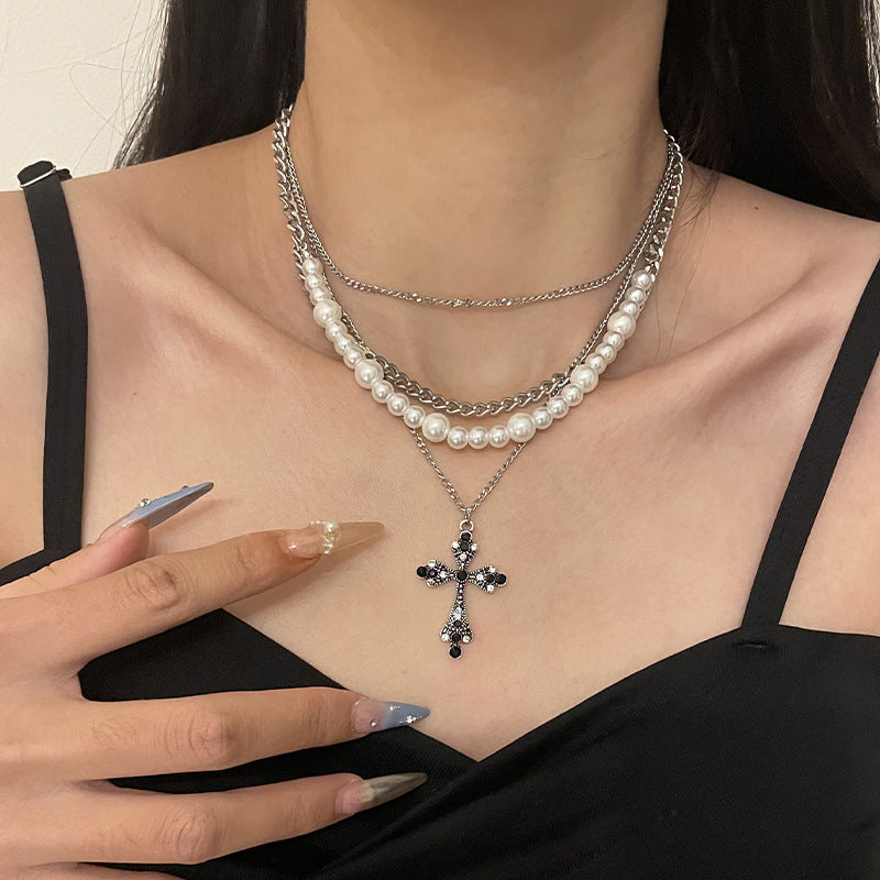 Fashion Personalized Multi-Layered Pearl Cross Pendant Gifts