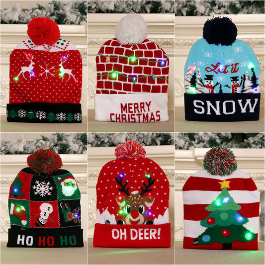 LED Christmas Hat Sweater Knitted Beanie Christmas Light Up Knitted Hat