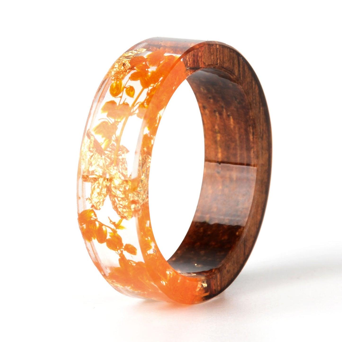 Handmade DIY romantic dry flower Real wood resin ring gifts for the lover