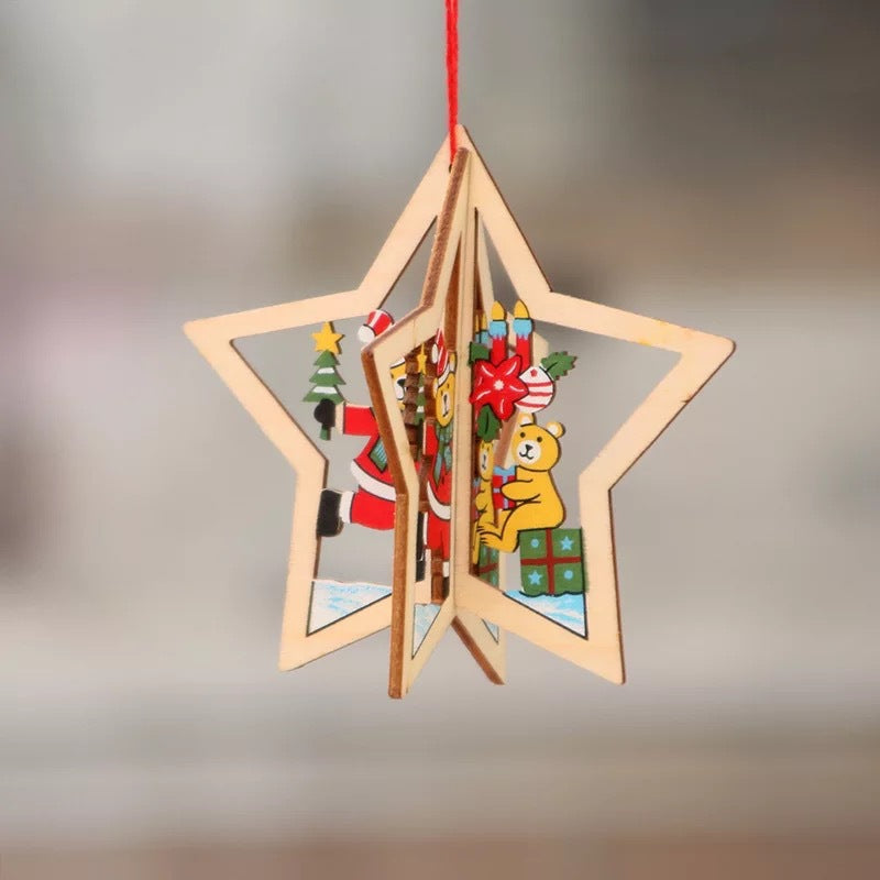 Christmas tree small pendant wooden five-pointed star bell pendant