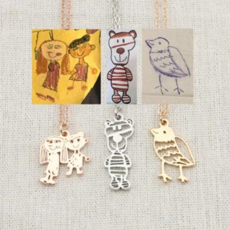 Custom Kids Drawing Painting Necklace Stainless Steel