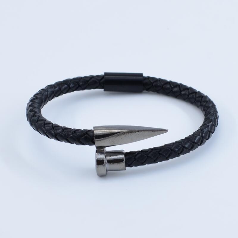 Leather Bracelet for Men Women Nail Design Stainless Steel