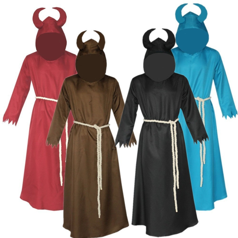 Halloween Medieval Horns Death Devil Wizard Cloak Cospiay Costume