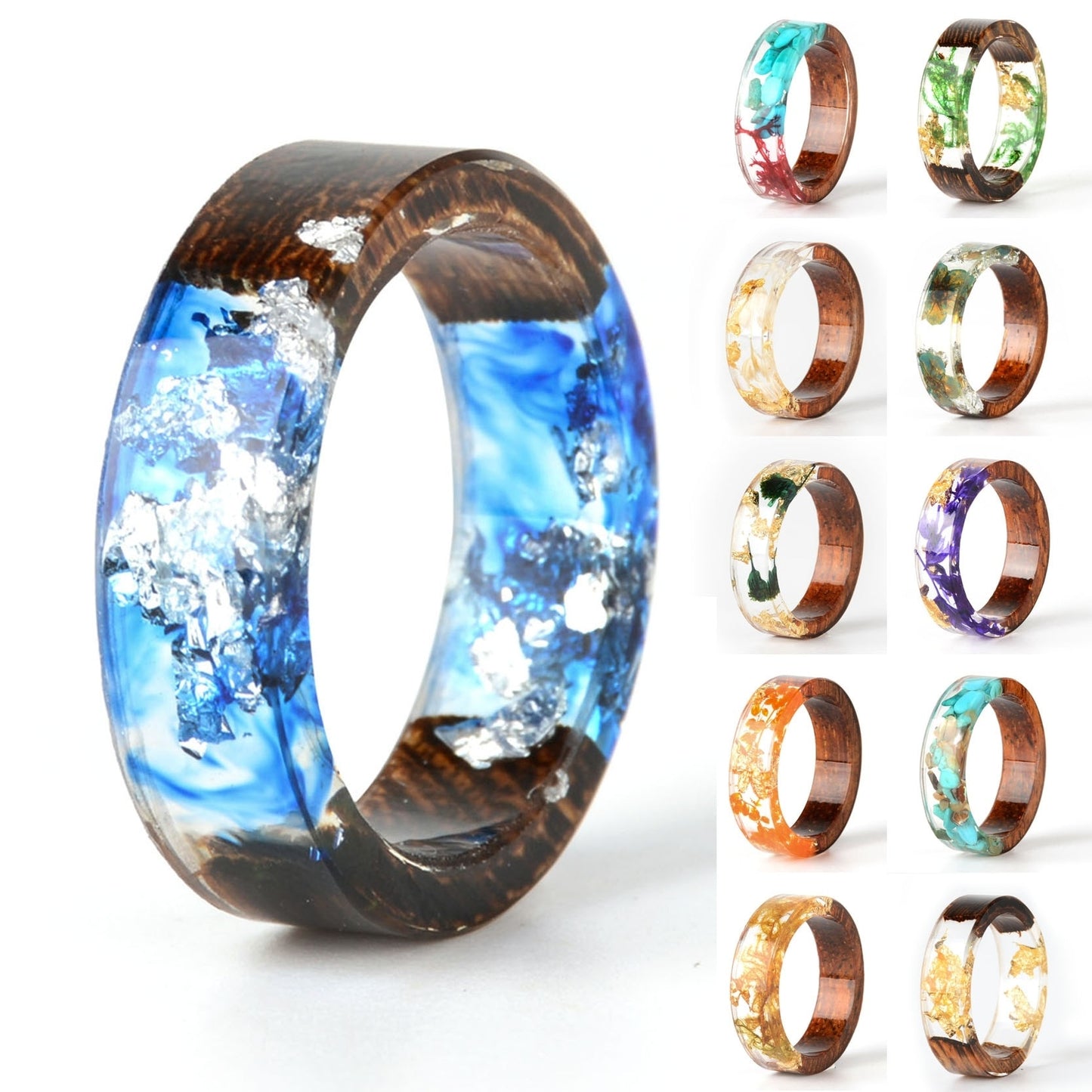 Handmade DIY romantic dry flower Real wood resin ring gifts for the lover