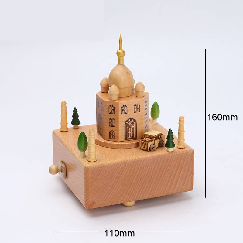 Wooden building model music box birthday gift