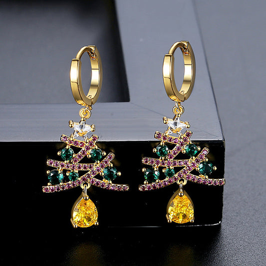 New Christmas Tree Earrings With Colorful Rhinestones Gift